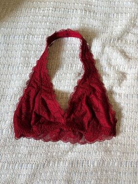 Lace Halter Bralette in Deep Red